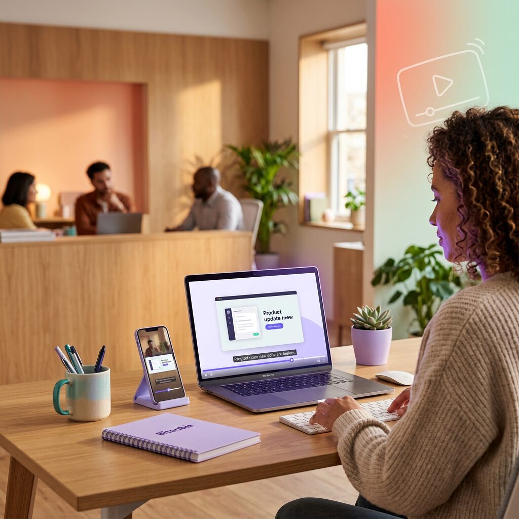 A product marketer watching a product update video.