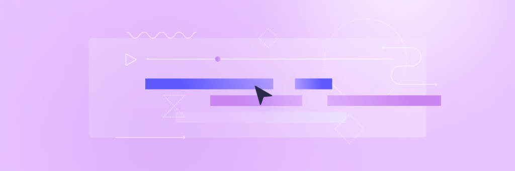 Abstract vector illustration with geometric shapes and lines on a gradient purple background, created with Biteable video maker.