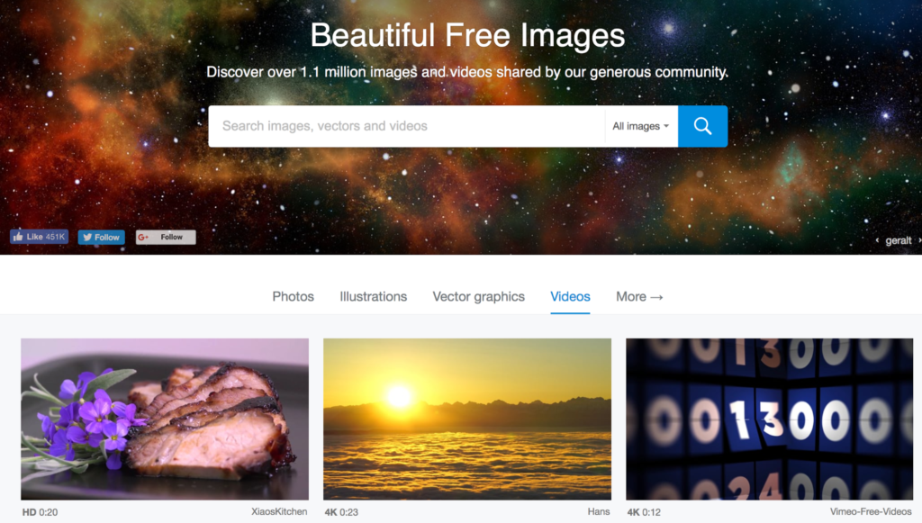 A screenshot of a stock image website offering a variety of beautiful free images, including photos and vector graphics, with a search bar for users to find images.