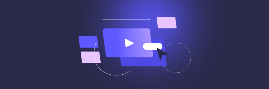 Abstract representation of online video content and streaming concept with play button and dynamic shapes.