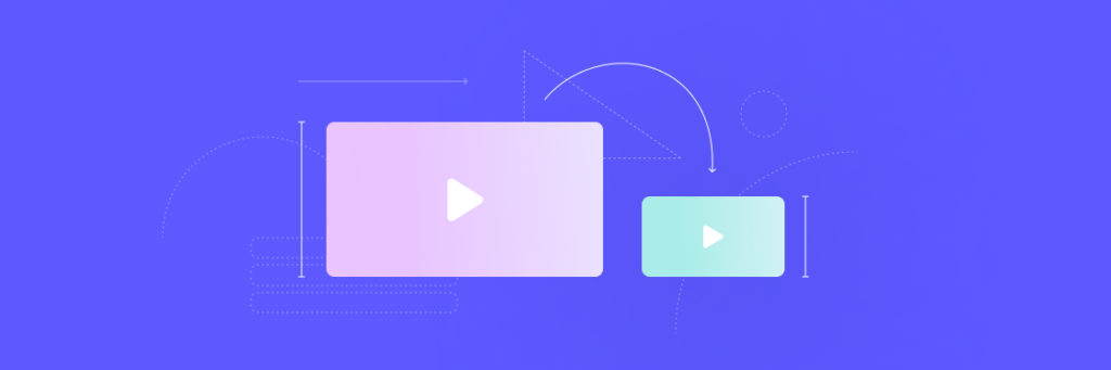 Graphic of video player icons with abstract design elements on a blue background.