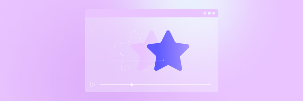 Graphic of a blue star with motion trail created using Biteable video maker, symbolizing movement or progress on a purple background.