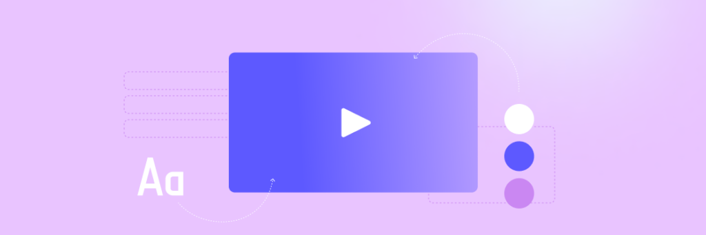 Graphic illustration of a video player interface with design elements and color swatches.