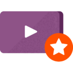 Play button on a purple background with a star graphic in the foreground.