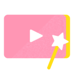 A stylized graphic of a pink video play button icon with a yellow star-shaped wand overlay.