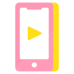 Flat vector icon of a smartphone with a play button on the screen.