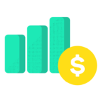 Rising financial bar graph with dollar coin icon.