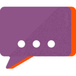 Graphic icon of a purple speech bubble with three white dots, symbolizing a message or conversation in progress.