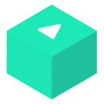 Isometric illustration of a cyan-colored cube with a white play icon on top.