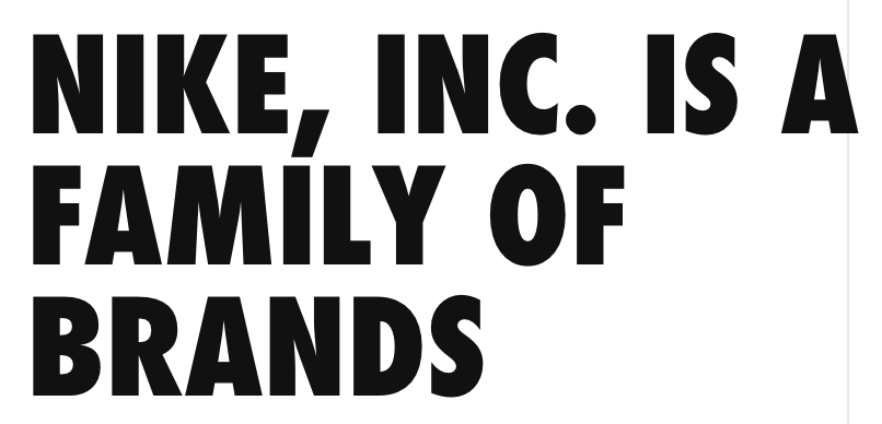 Text stating "nike, inc. is a family of brands.