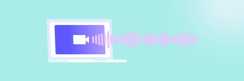 An illustration of how to share a computer monitor on Zoom, displaying a sound icon with a waveform extending from it, symbolizing audio output or digital sound processing.