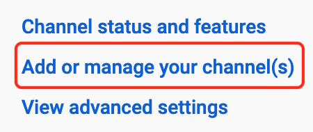 Screenshot of a user interface with options to 'add or manage your channel(s)' and 'view advanced settings' highlighted in a red box.