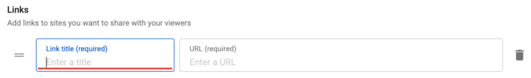 Screenshot of a user interface for adding links with fields for "link title" and "url".