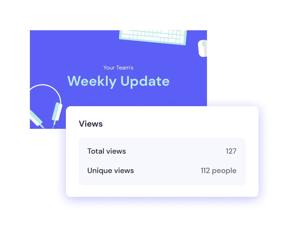 Illustration of a digital weekly update report showing total and unique views statistics.