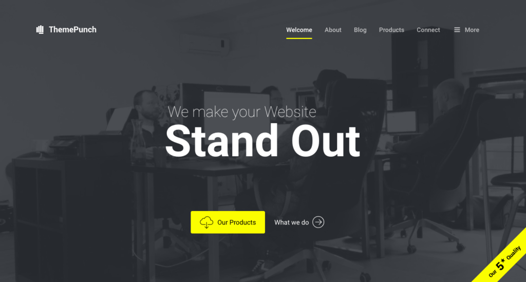 Web development team at work with a promotional banner stating "we make your website stand out.