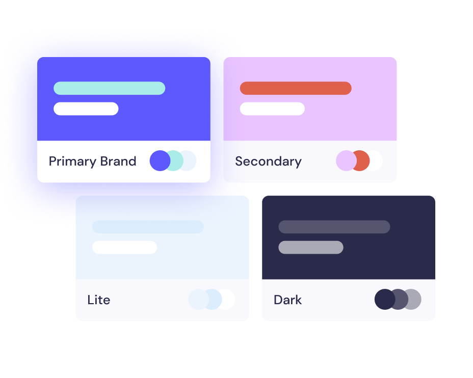 Four color schemes for a user interface, showcasing primary, secondary, lite, and dark theme options.