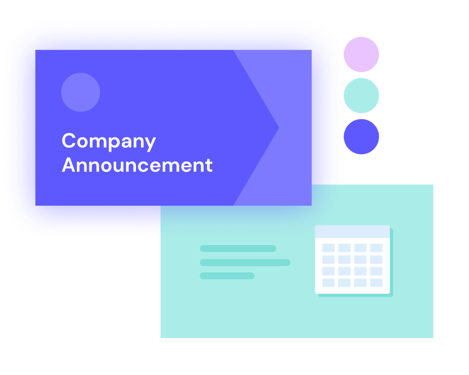 Graphic illustration of a company announcement with abstract shapes and calendar icon.