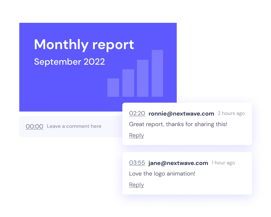 Presentation slide titled "monthly report september 2022" with bar graph and positive feedback comments from viewers.