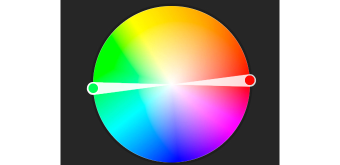 Color wheel with a white line connecting two color points.