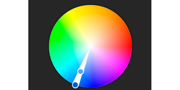 Color wheel with a spectrum gradient and a blending pointer in the center.