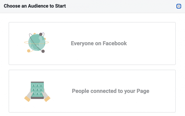 Screenshot of audience selection options with two choices: "everyone on facebook" and "people connected to your page.