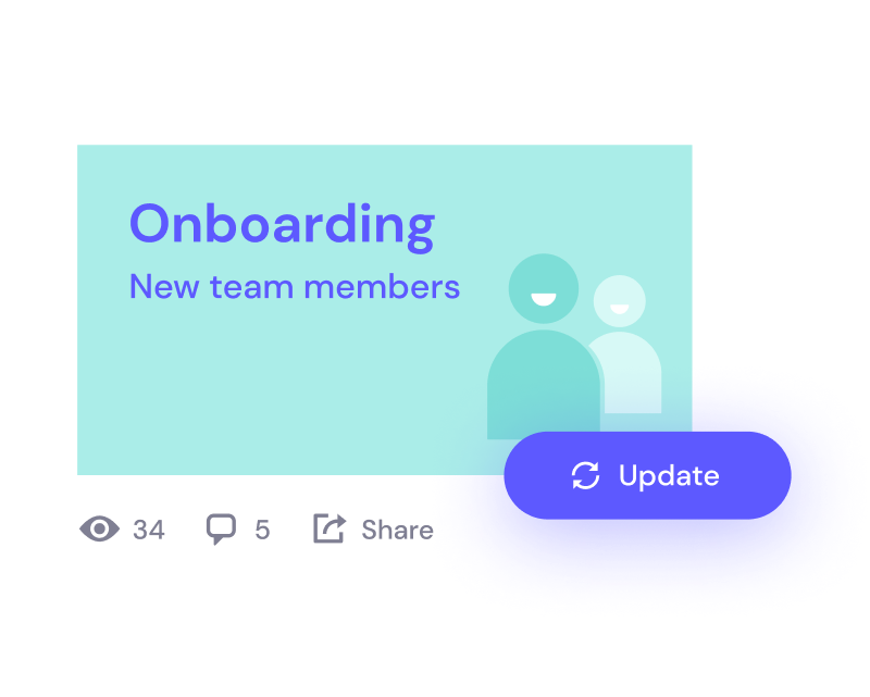Graphic illustrating onboarding of new team members with icons and social media engagement buttons.