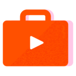 Orange briefcase with play icon.