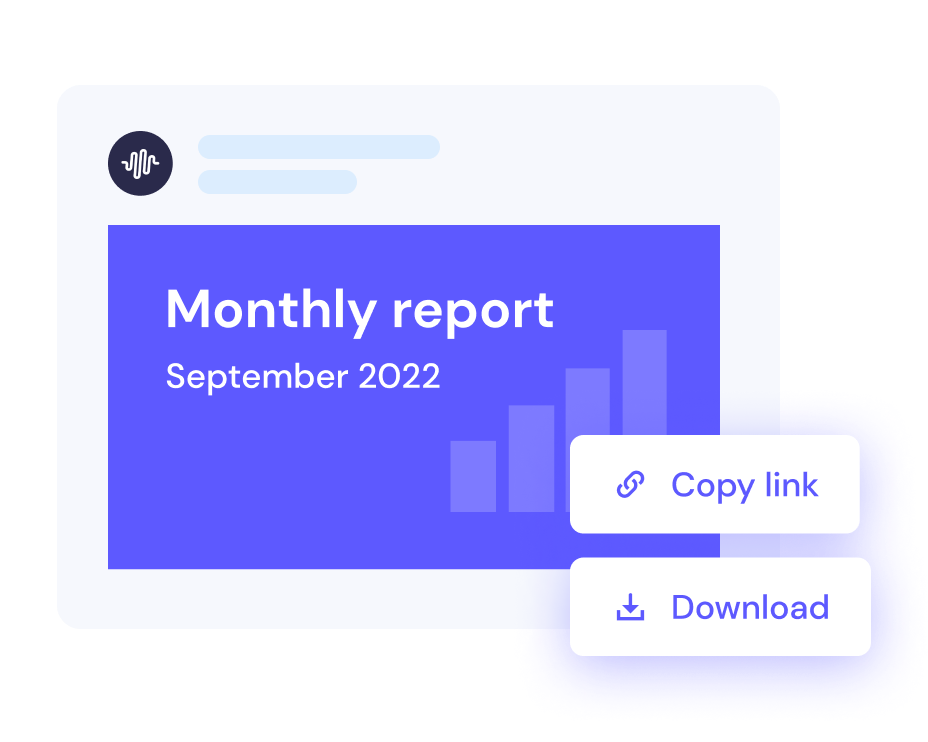A digital monthly report for september 2022 displayed on a screen with options to copy the link or download.
