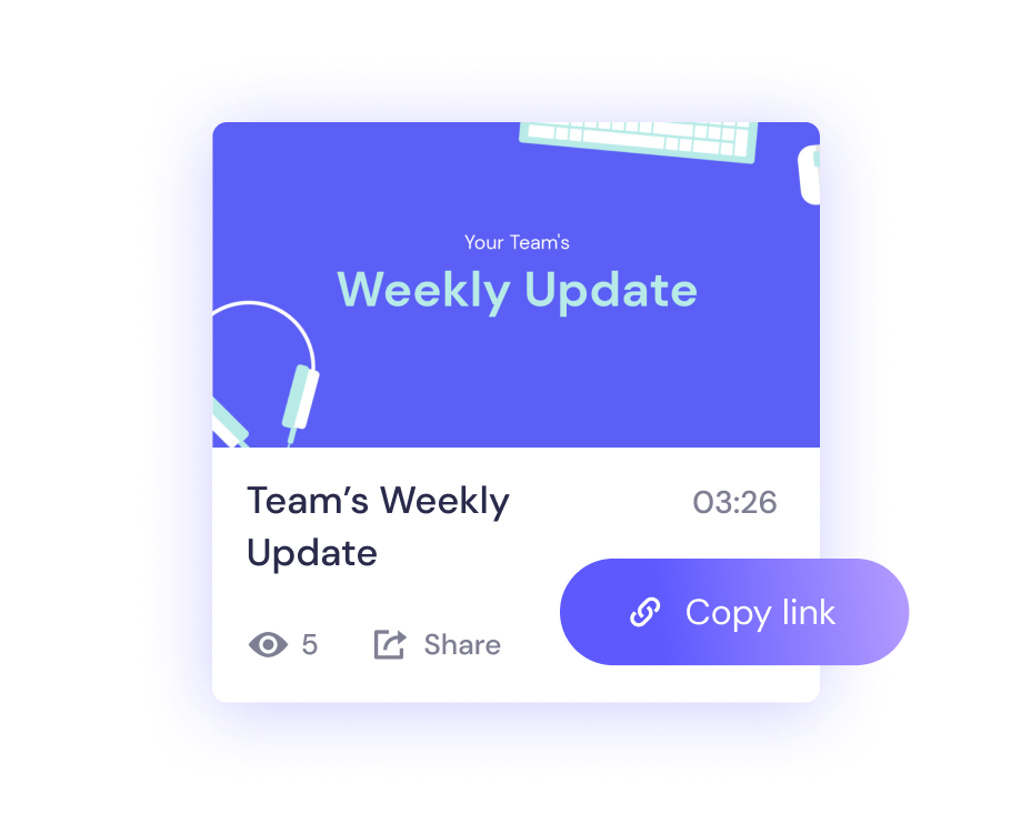 Illustration of a digital weekly update notification on a user interface with options to share and copy a link.