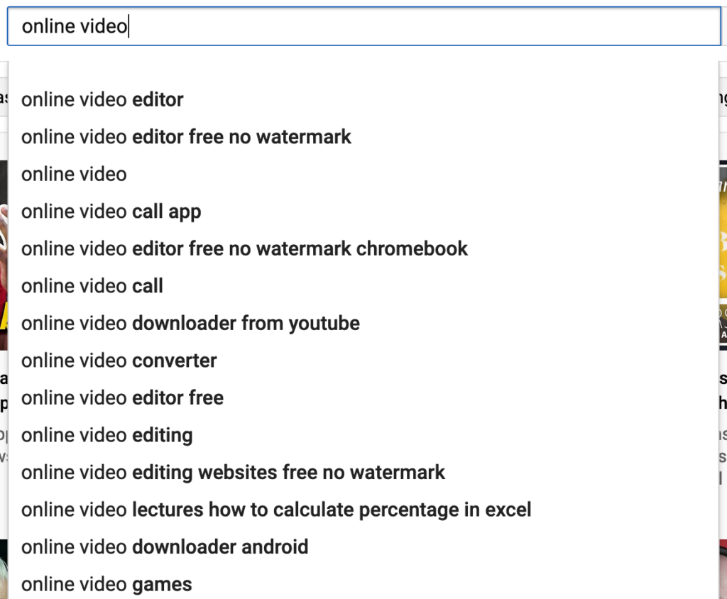 Web search results for various online video-related queries displayed on a computer screen.