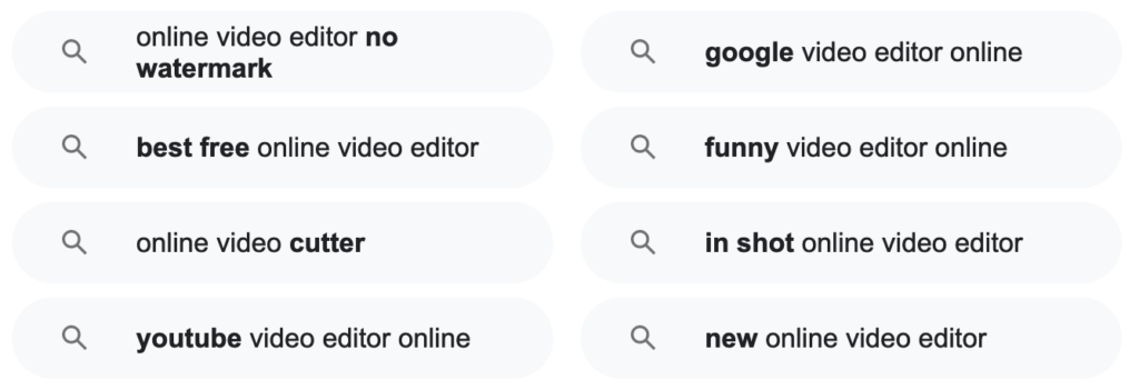 Search queries related to online video editing tools.