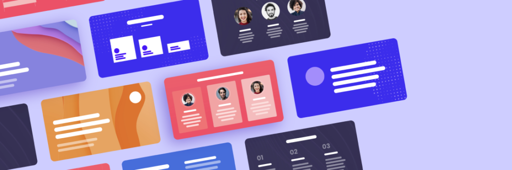 Colorful user interface cards showcasing profile designs.