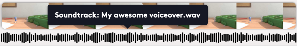 Audio editing software displaying a waveform of a soundtrack titled "my awesome voiceover.wav.