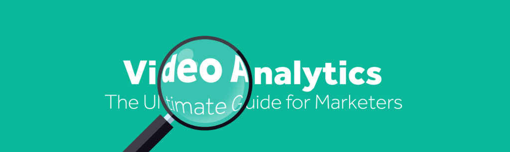 Cover for a guide on video analytics aimed at marketing professionals, featuring a magnifying glass graphic.