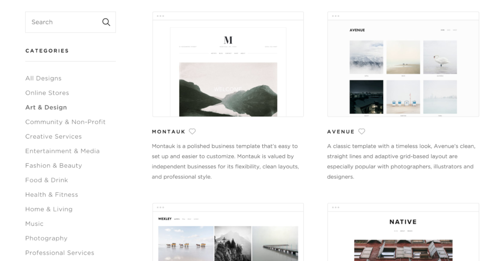 A website displaying a collection of minimalist and modern web design templates.