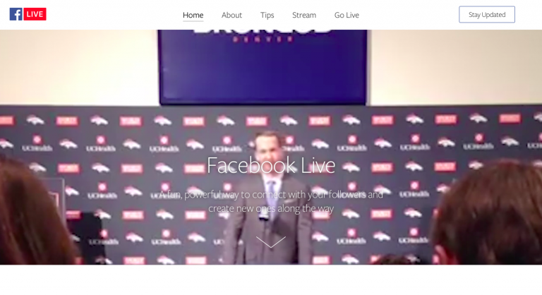 Man at a podium with 'facebook live' promotional material in the background.