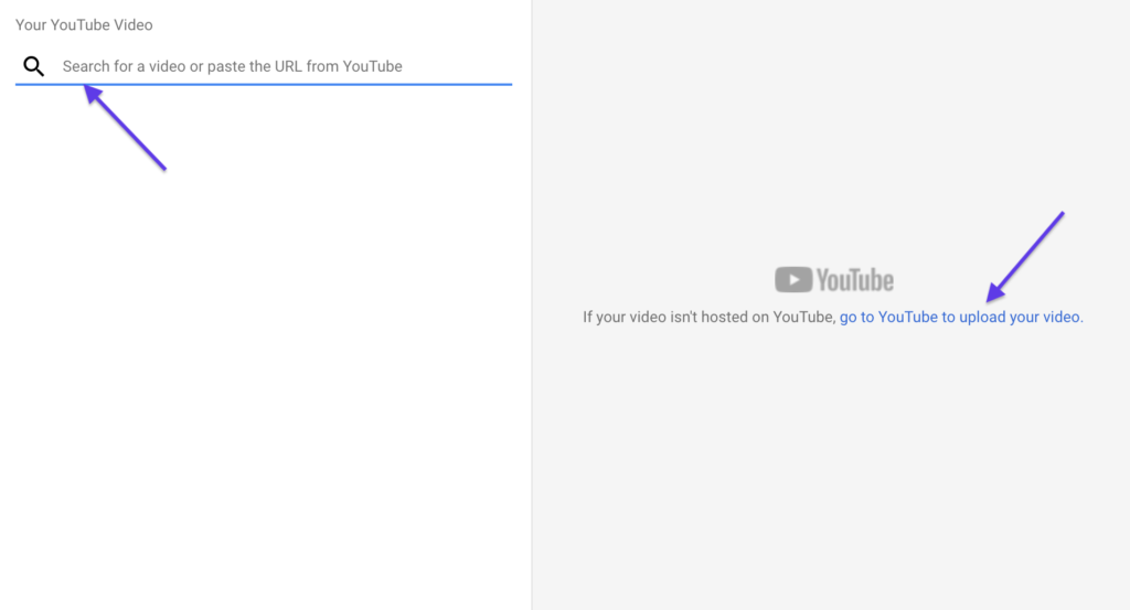 Interface for adding a youtube video via search or direct url input.