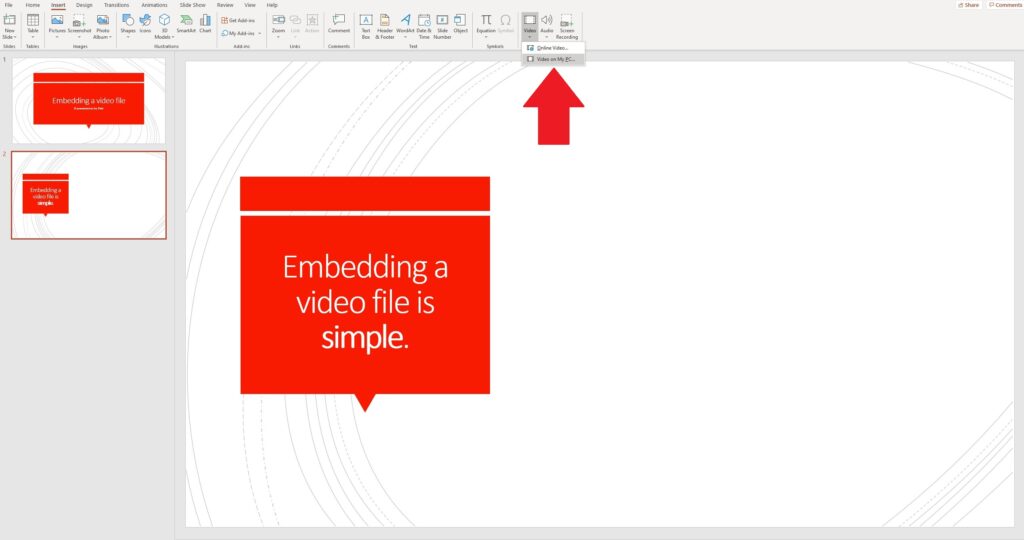 powerpoint presentation embed video