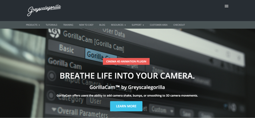 Close-up of a computer screen displaying the greyscalegorilla website with a focus on the gorillacam plugin details.