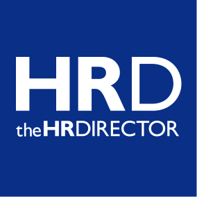 Logo of "hrd the hr director" on a blue background.