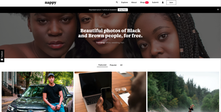 Website showcasing the best collection of free stock photos focusing on black and brown individuals.