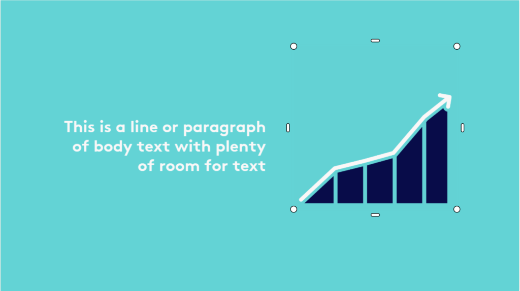 Ascending bar graph on a turquoise background with a placeholder text box.
