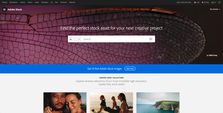 A screenshot of one of the best sites for free images, featuring a search bar and images showcasing diverse stock photo collections.