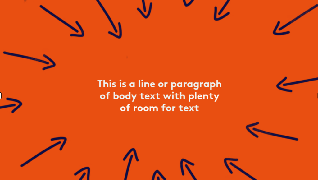 Text placeholder surrounded by hand-drawn blue arrows on an orange background.