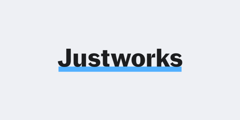 The justworks company logo on a white background.
