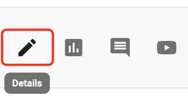 Toolbar with icons depicting a pencil, pause button, speech bubble, and play button, with 'details' highlighted in red.