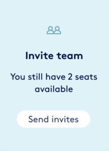 Graphic interface showing an option to invite team members with two available seats remaining.