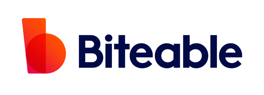 The logo of Biteable video maker with a stylized orange "b" next to the wordmark in blue.