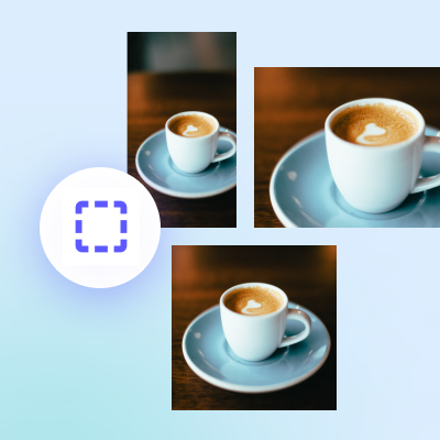 Three different angles of a coffee cup on a saucer, each with a heart-shaped foam design, portrayed in a biteable video maker style, on a wooden table.
