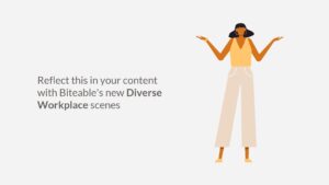 Illustration of a woman gesturing with open arms, representing diversity in the workplace, created with Biteable video maker.